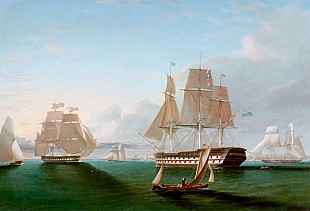 John Lynn - Englische Flotte im ruhigen Gewässer an der Hafeneinfahrt zu Portsmouth