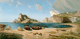 Gustav von Haugk - Fischer am Strand einer süditalienischen Meeresbucht