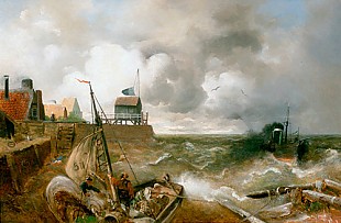 Andreas Achenbach - Aufkommender Sturm über dem Küstenhafen