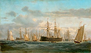 Pierre-Emile Crisenoy - Französische Kriegsschiffe und Segelboote im Hafen von Cherbourg