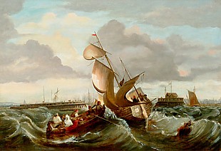 Waldemar Knoll - Stürmisches Hafengewässer mit einlaufenden Booten