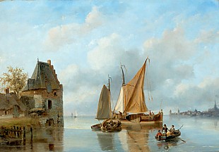 Nicolaas Johannes Roosenboom - Küstenlandschaft mit Fischerbooten