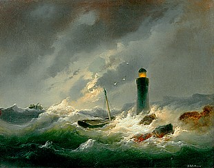 Josef Carl Berthold Püttner - Leuchtturm im Sturm 