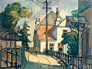 Deutscher Expressionist - Kleinstadtstraße im Sonnenlicht