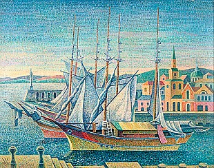 Edward WADSWORTH - Segelschiffe in einem sü̈dlichen Hafen
