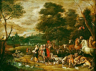 Isaak van Oosten - Die Familie Noah mit den Tieren auf dem Weg zur  Arche