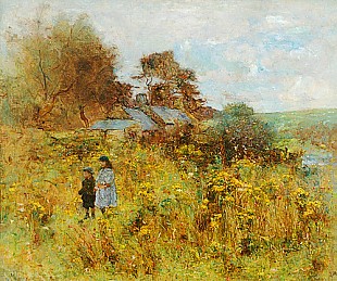 J. Anderson-Hague - Kinder auf einer Blumenwiese am Gehöft