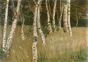 Otto Modersohn - Birken auf einer Wiese am Waldrand