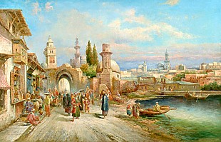 August von Siegen - Belebte Straße in einer orientalischen Hafenstadt