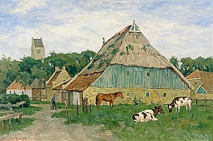 Paul Müller-Kaempff - Norddeutsches Gehöft mit Kühen und Pferd
