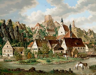 Franz Schmidt - Bewaldetes Flußtal mit Stadtansicht