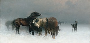 Adolf van den Velden - Pferde bei beginnendem Schneesturm (Originaltitel)