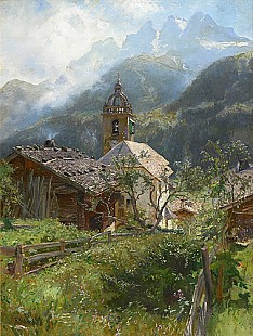 Hermann Schnee - Dorfkirche in den Schweizer Alpen