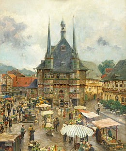 Norddeutscher Landschaftsmaler - Markttag in Wernigerode
