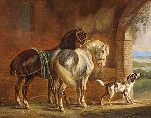 Albertus Verhoesen - Stallinterieur mit Pferden