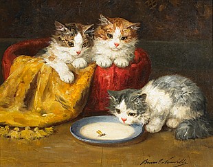 Bernard Neuville - Junge Katzen mit Biene 
