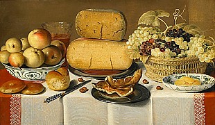 Floris Claesz van Dijk - Tischstilleben mit Käselaiben und Früchten
