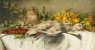 Alfred Verhaeren - Küchenstilleben mit Ente und Früchten 