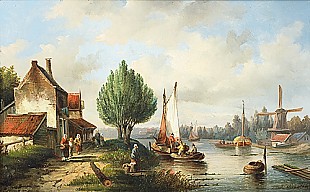 Jan Jacob Conrad Spohler - Sommerliche Flußlandschaft mit Segelschiffen