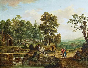 Johannes van Ravenswaay - Große Sommerlandschaft mit Wassermü̈hle am Bach