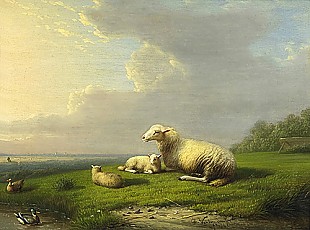 Frans van Severdonck - Schafe und Enten am Weiher
