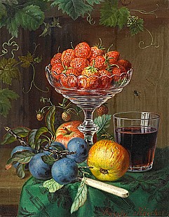 Amalie Kärcher - Stilleben mit Erdbeeren in einer Glasschale