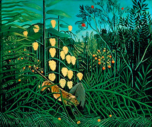 Henri Rousseau - Kampf zwischen Tiger und Büffel im Tropenwald