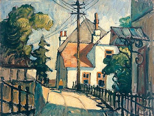  Deutscher Expressionist - Kleinstadtstraße im Sonnenlicht