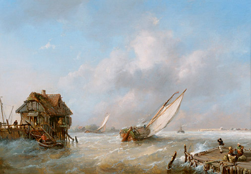 Andreas Schelfhout - Küstenhafen mit heimkehrenden Booten