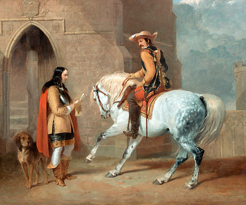 Abraham Cooper - Kurier zu Pferde vor einem Burgherrn