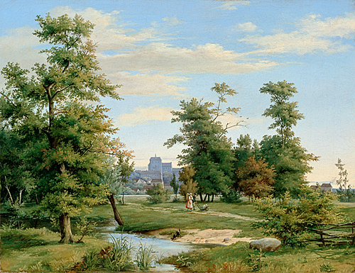 Carl Johann Friedrich Toeche -  Landschaft mit Bauernpaar auf einem Feldweg