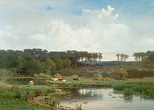 Max Schmidt - Landschaft mit Teich und Kühen