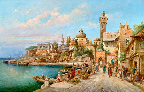 August von Siegen - Markttag vor einer orientalischen Hafenstadt