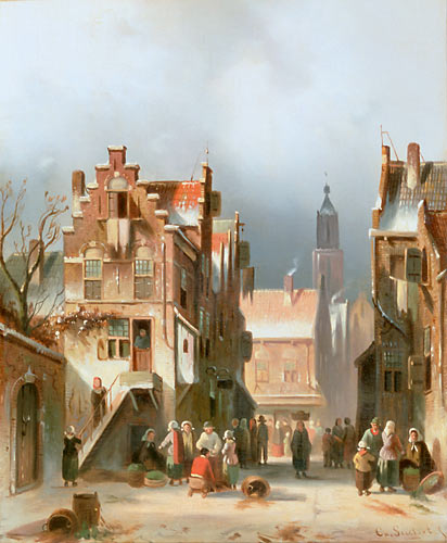 Charles Leickert - Markttreiben an einem Wintertag in einer holländ. Stadt