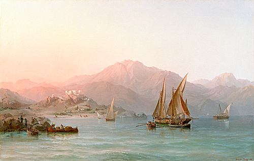 Wilhelm Melby - Mediterane Küstenlandschaft mit Segelbooten