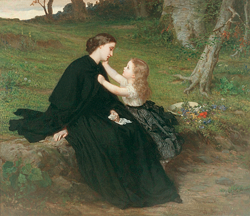 Wilhelm Amberg - Mutter mit ihrer jungen Tochter auf einer Herbstwiese