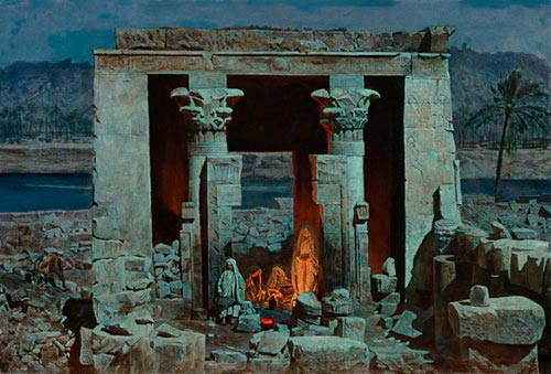 Monogrammist R. H. - Nachtstimmung über antiker Tempelanlage am Nil