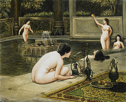 KPM-Berlin, C. Hango Porzellangemälde - Orientalisches Frauenbad