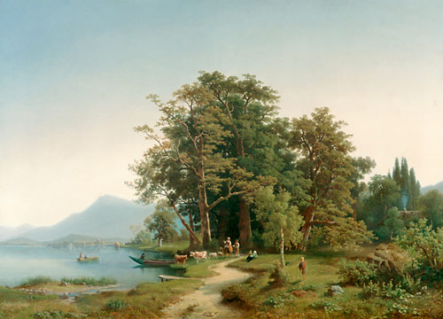 Heinrich Steinike - Partie an einem bayrischen Gebirgssee (wohl Chiemsee)