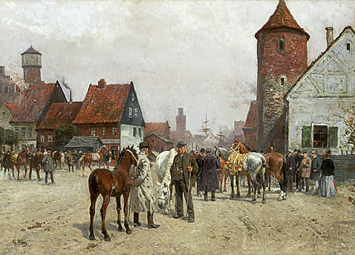 Georg Koch - Pferdemarkt in einem Ostseehafen