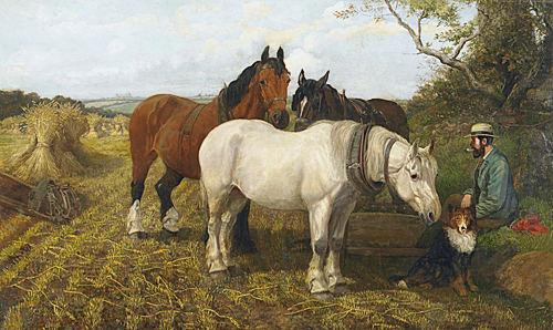 Edward Robert Smythe - Rastender Bauer mit Pferden in sommerlicher Landschaft