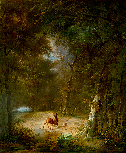 Pierre Jean Hellemans - Rehe auf einer Waldlichtung