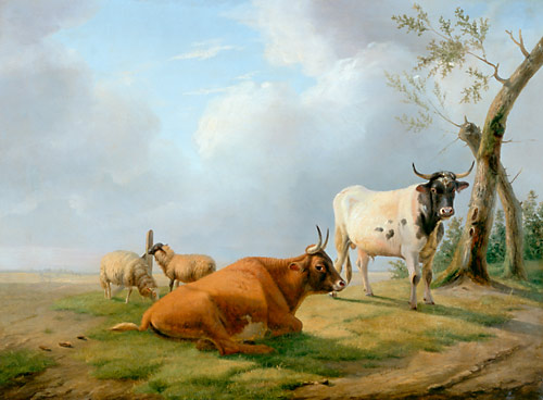 Eugène Joseph Verboeckhoven - Rinder und Schafe in sommerlicher Landschaft