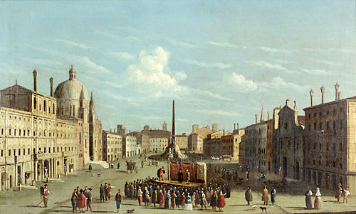 Bernardo Bellotto - Umfeld des Canaletto - Rom-Piazza Navona mit Theaterspiel