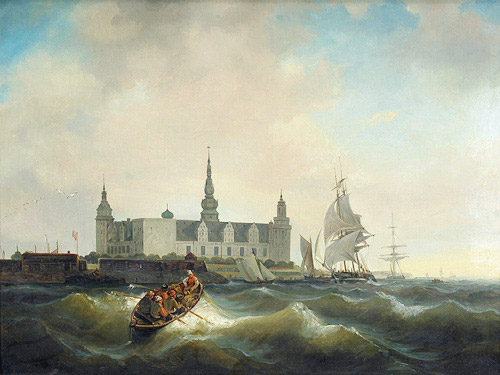 C. Dettloff - Ruderboot und Segelschiffe vor Schloß Kronborg