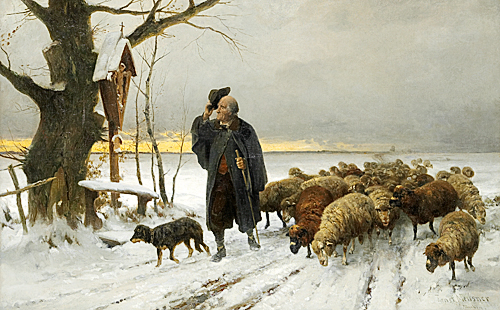 Ernst Meissner - Schäfer mit seiner Herde auf dem Heimweg