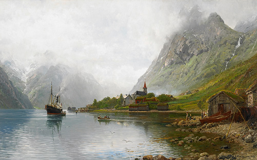 Anders Monsen Askevold - Sommerliche Fjordlandschaft mit Dampfschiff