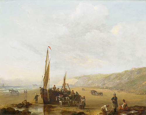 Charles Leickert - Sommerliche Strandlandschaft mit Fischrebooten