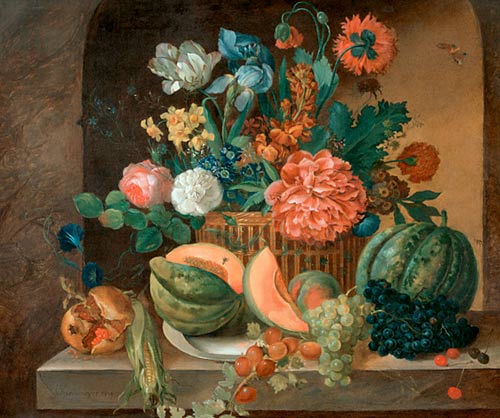 Anton Strohmayer - Stilleben mit Blumen und Früchten