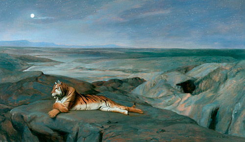 Edwin Lord Weeks - Tiger in weiter orientalischer Felsenlandschaft